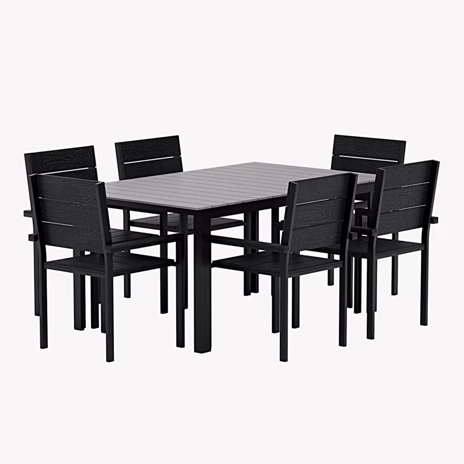 Must alumiinium aiasöögikomplekt Levels laud ja 6 tugitooli, GR24943 – 2