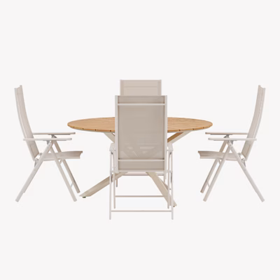 Teak aiasöögikomplekt Mexico laud ja 4 beeži Levanzo tooli - GR24957