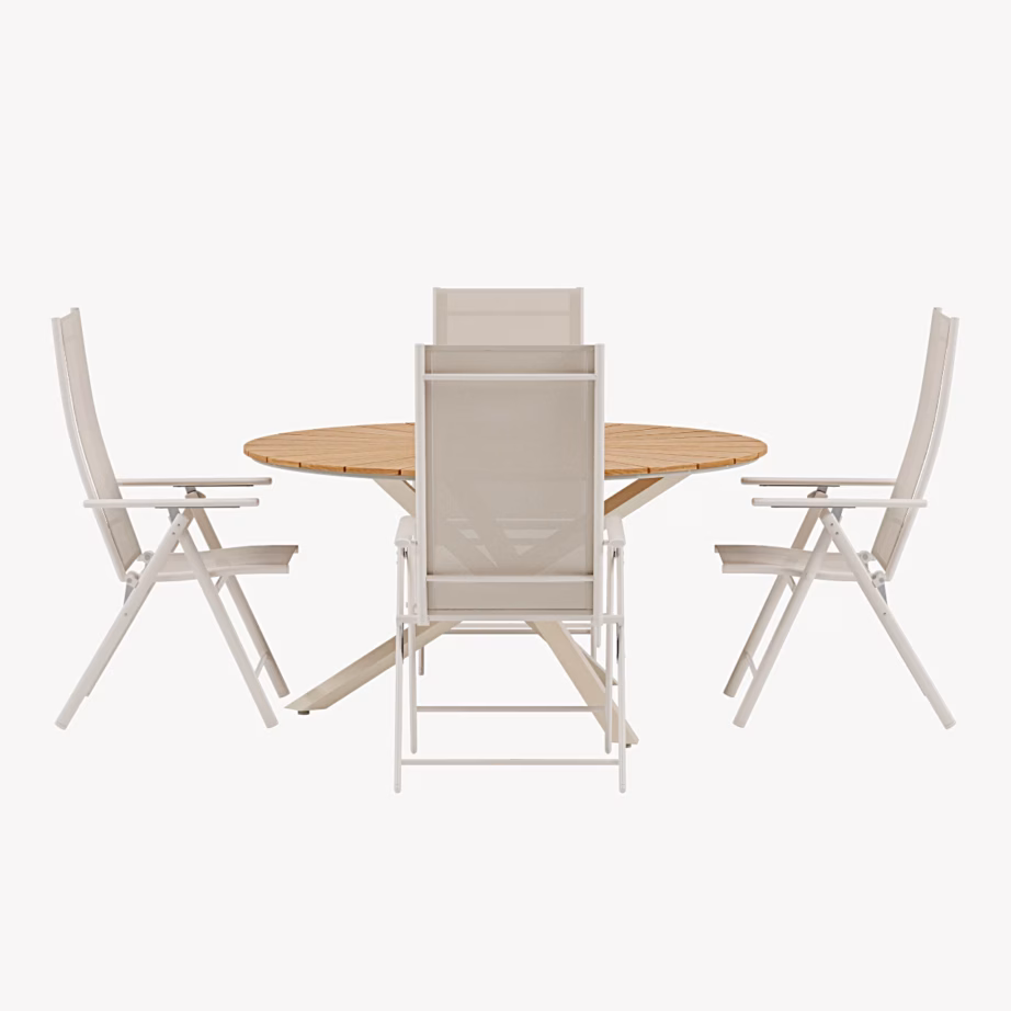 Teak aiasöögikomplekt Mexico laud ja 4 beeži Levanzo tooli, GR24957