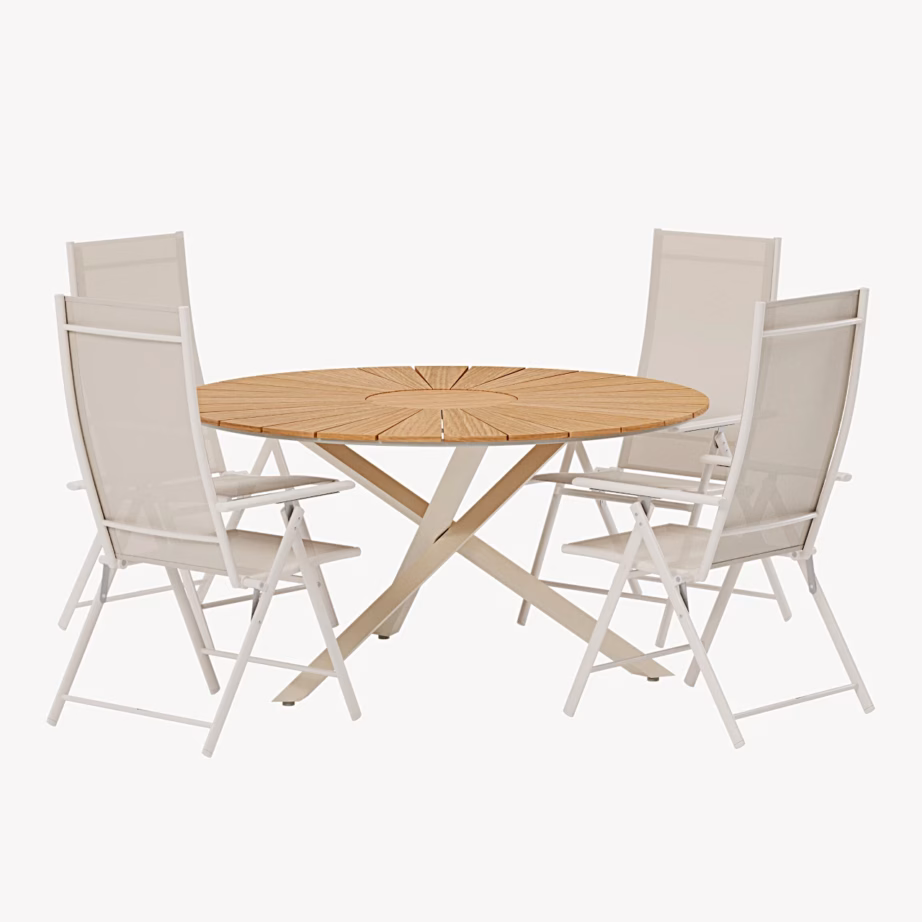 Teak aiasöögikomplekt Mexico laud ja 4 beeži Levanzo tooli, GR24957 – 2