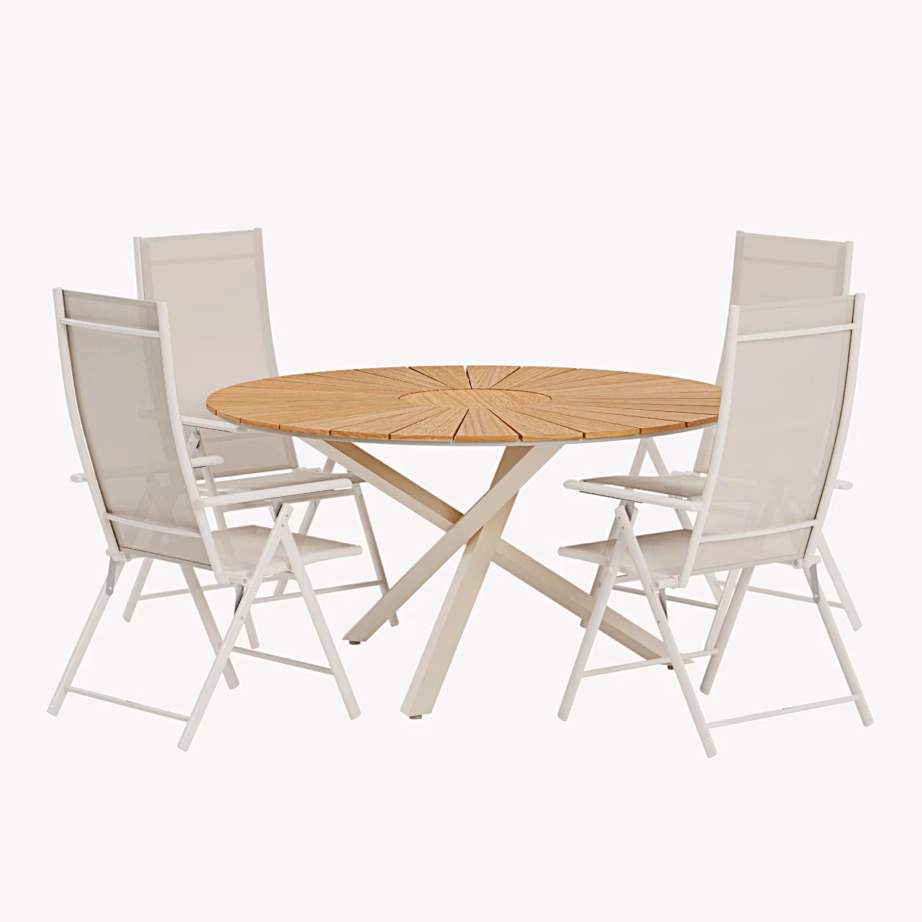 Teak aiasöögikomplekt Mexico laud ja 4 beeži Levanzo tooli, GR24957 – 3