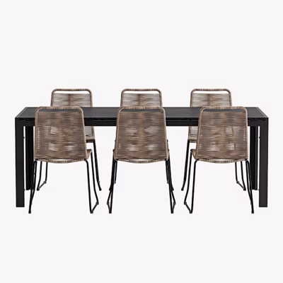 Aiasöögikomplekt Mirko must laud ja 6 Lindos köistooli - GR24960