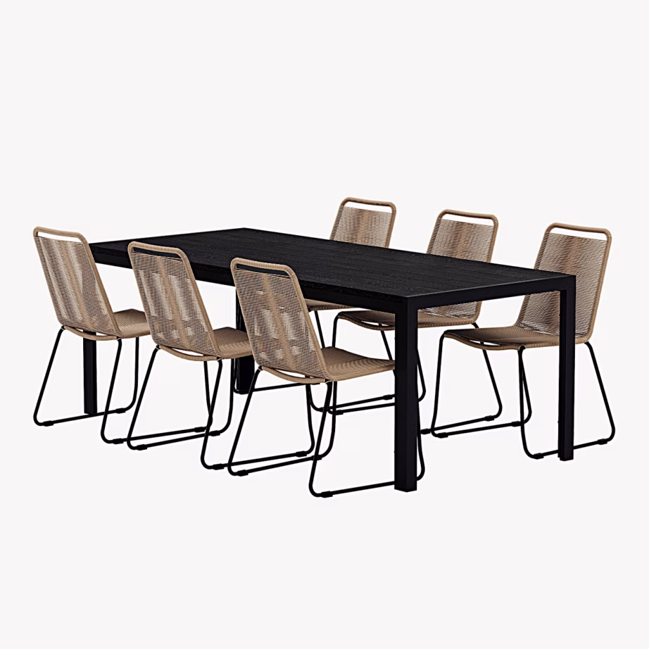 Aiasöögikomplekt Mirko must laud ja 6 Lindos köistooli, GR24960 – 3