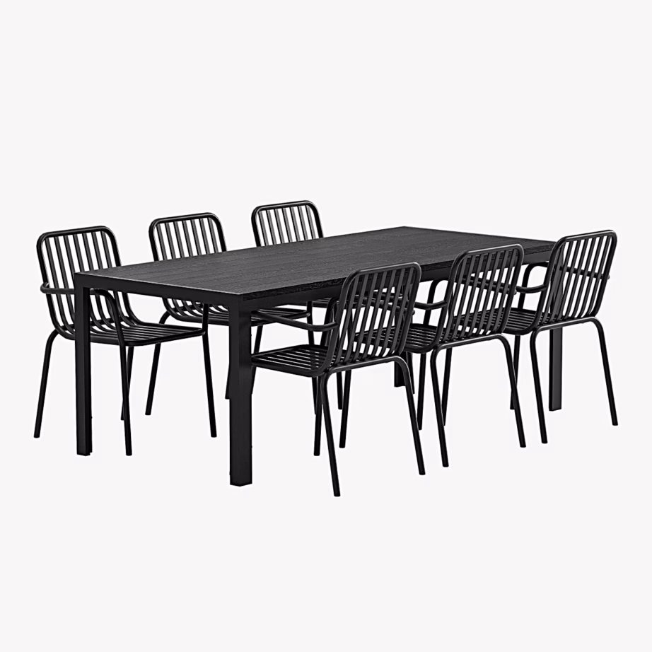 Aia söögikomplekt Mirko laud ja 6 Peking tooli, must, GR24962 – 2