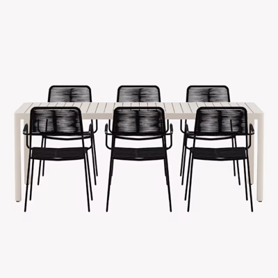 Giardini beež alumiinium aiasöögilaud 6 musta Lindos tooliga - GR24963