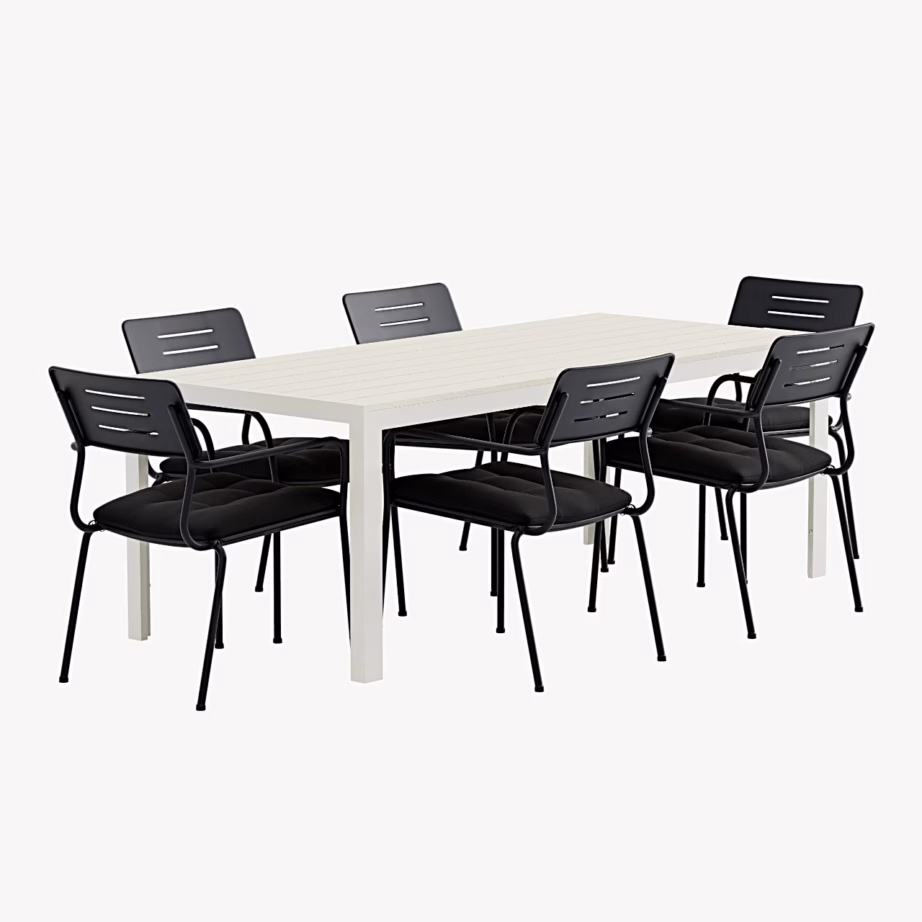 Mirko aiasöögikomplekt beeži lauaga ja 6 musta Nicke tooliga, GR24965 – 2