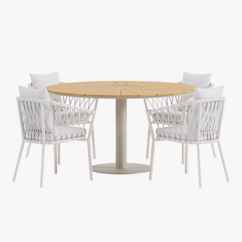 Aiasöögikomplekt Croft laud ja 4 Linos tugitooli, teak ja beež/valge, GR24969