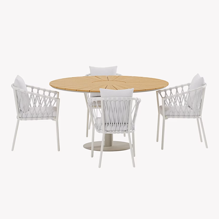 Aiasöögikomplekt Croft laud ja 4 Linos tugitooli, teak ja beež/valge, GR24969 – 2