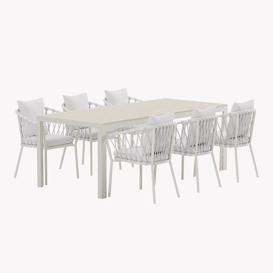 Mirko aiasöögikomplekt beež laud ja 6 Linos tooli, GR24970 – 2