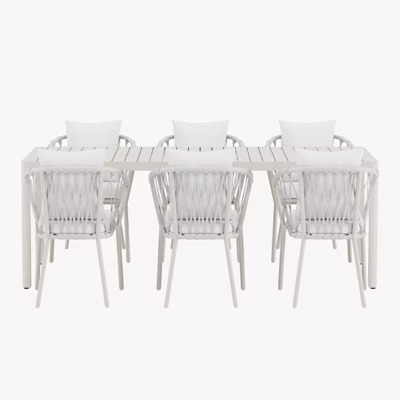 Aiasöögikomplekt Giardini laud ja 6 Linos tooli (beež/valge), GR24972