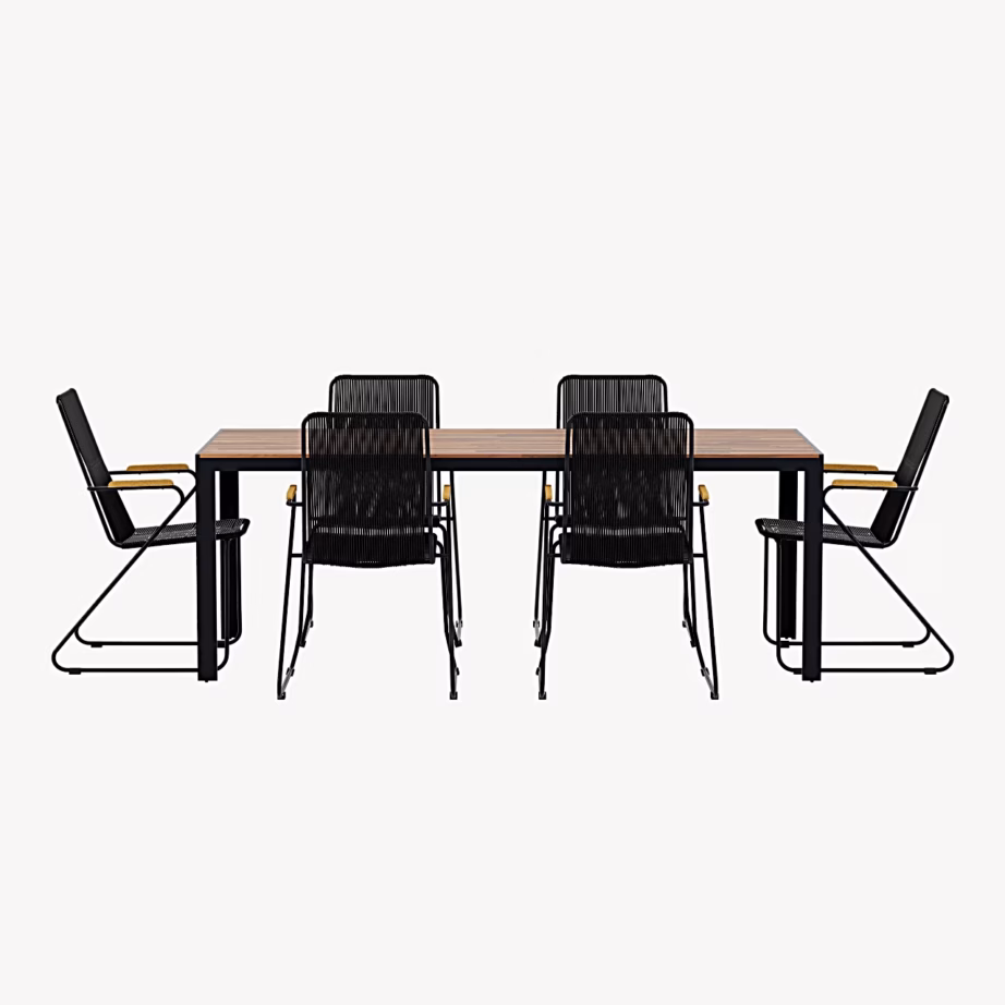 Bois aiasöögikomplekt akaatsialaua ja 6 musta nöörtooliga, GR24986