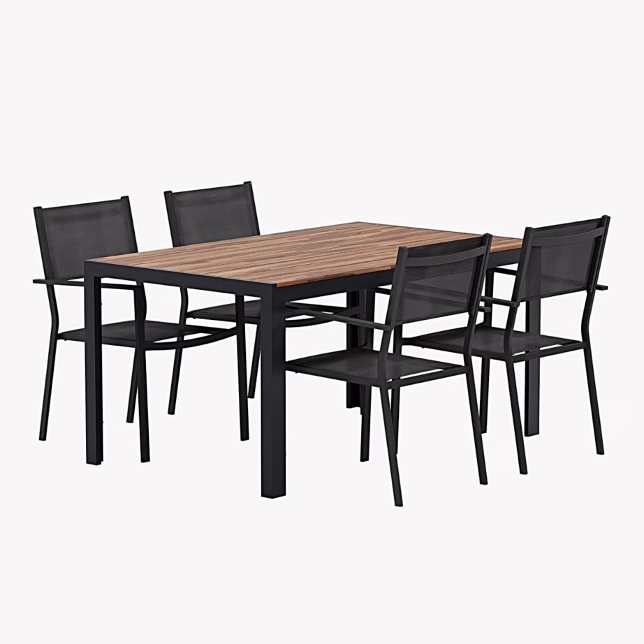 Aiasöögikomplekt Break laud puitplastkomposiidist ja 4 musta Copacabana tooli, GR24990 – 2