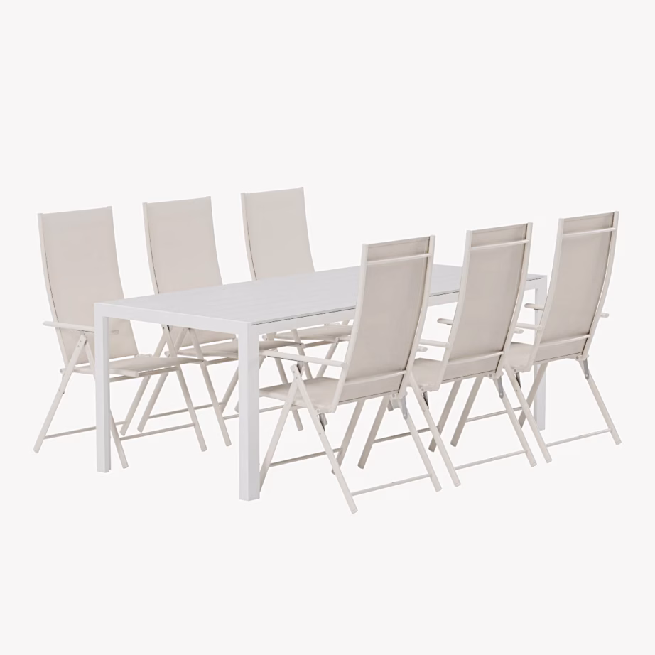 Õuesöögikomplekt Break valge laud ja 6 beeži Levanzo tooli, GR24994 – 2