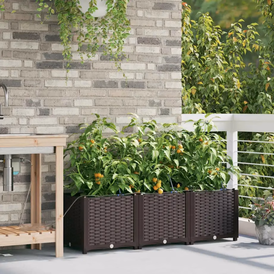 Aia istutuskast 3 sisepotiga, kastmissüsteemiga, pruun teras, 120 x 40 x 37,5 cm – 3