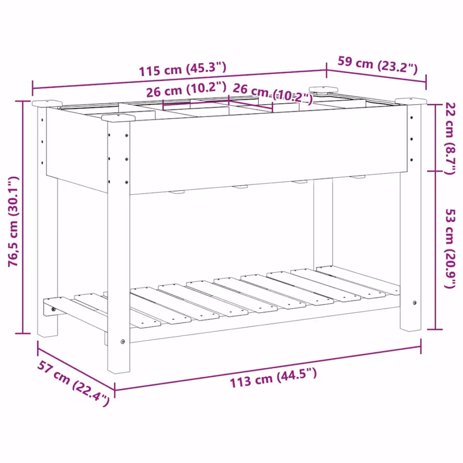 Aia istutuskast riiuliga, beež, tugev kuusepuit, 115 x 59 x 76,5 cm – 11