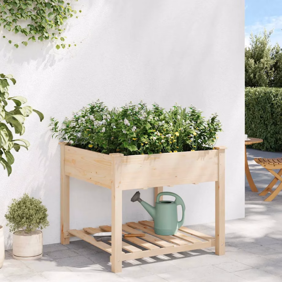 Beež aia istutuskast riiuliga, kuusepuit, 90 x 90 x 76,5 cm – 4