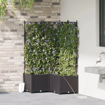 Aia istutuskast trelliseinaga ronitaimedele, 3-osaline komplekt, must teras, 80 x 80 x 142 cm