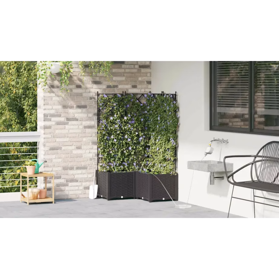 Aia istutuskast trelliseinaga ronitaimedele, 3-osaline komplekt, must teras, 80 x 80 x 142 cm – 4