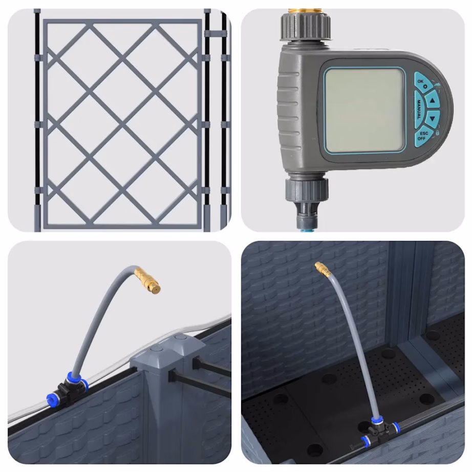 Aia istutuskast tugivõrega, 3-osaline, helehall teras, 120 x 40 x 142 cm – 9