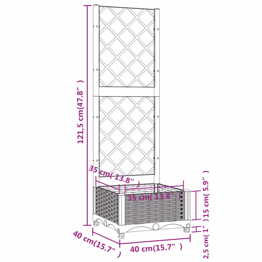 Aia istutuskast võrega, must PP, 40 x 40 x 121,5 cm – 8