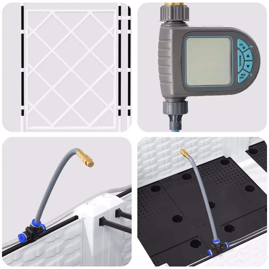 Aia istutuskastid trellise ja kastmissüsteemiga, 5 tk, valge teras, 120 x 120 x 126 cm – 7