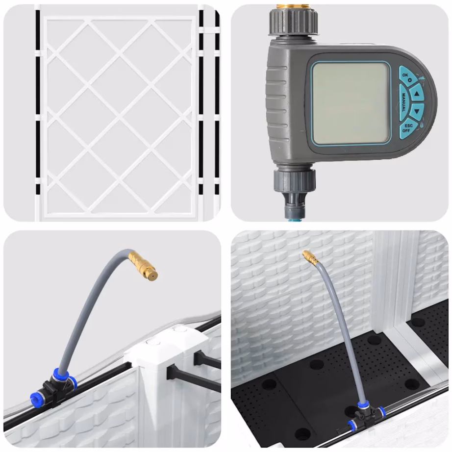 Aia istutuskastide komplekt tugiraamiga, 5 tk, valge teras, 120 x 120 x 142 cm – 9