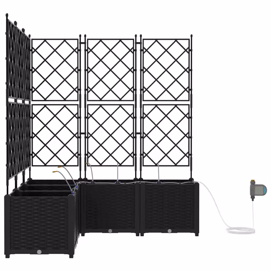 Aia istutuskastide komplekt trellise ja kastmissüsteemiga, 5 tk, must teras, 120 x 120 x 142 cm – 6