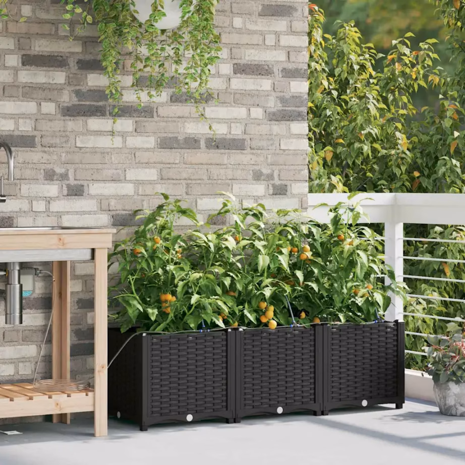 Aia istutuspotid kastmissüsteemiga, 3-osaline komplekt, must teras, 120 x 40 x 37,5 cm – 3