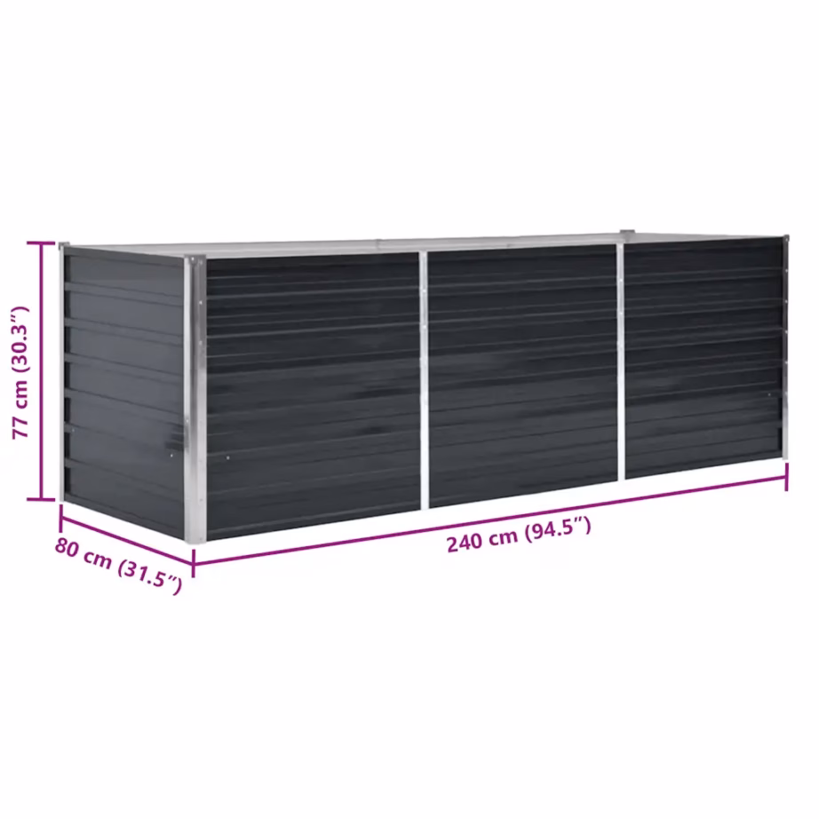 Metallist aia taimelava, antratsiithall, tsingitud teras, 240 x 80 x 77 cm – 8