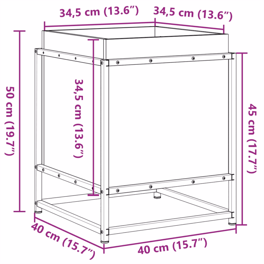 Aia taimekast immutatud männipuidust terasraamiga, 40 x 40 x 50 cm – 10