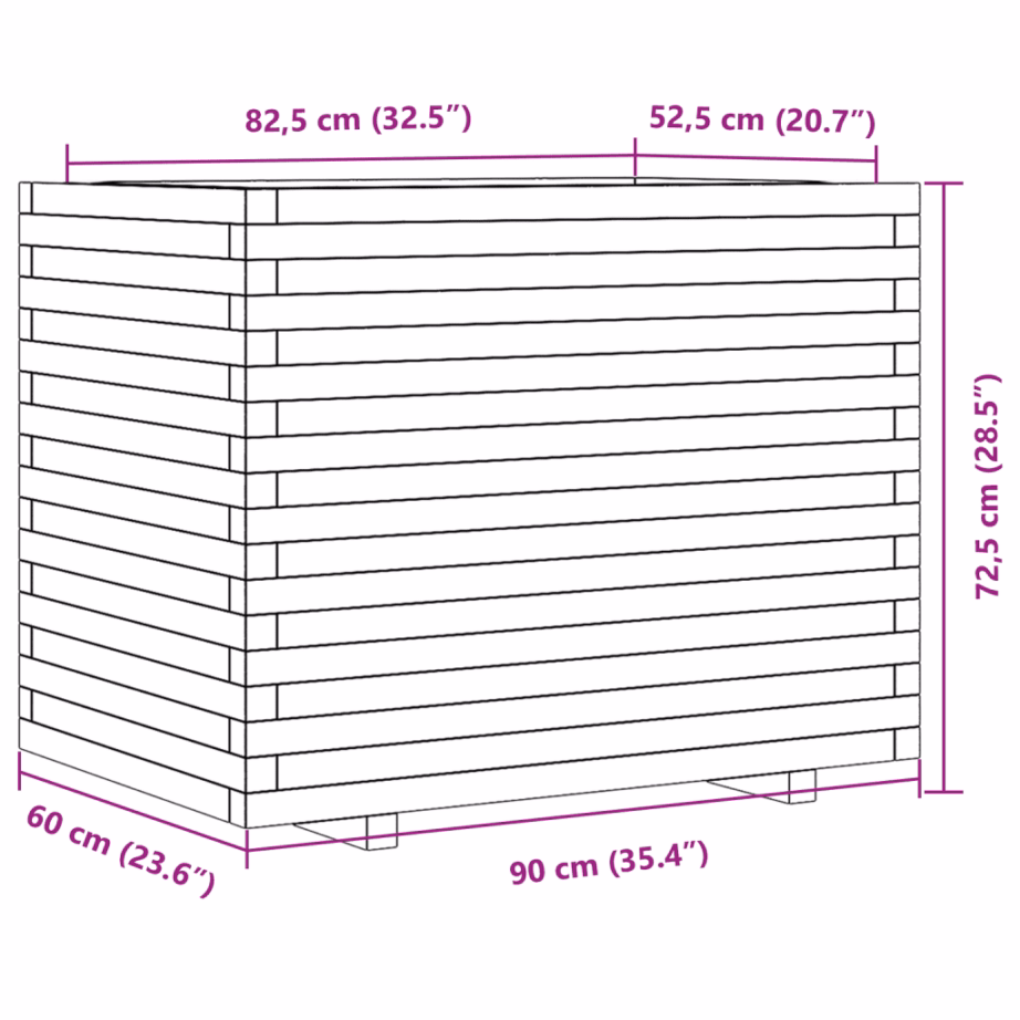 Aia taimekast immutatud männipuidust, pruun, 90 x 60 x 72,5 cm – 10