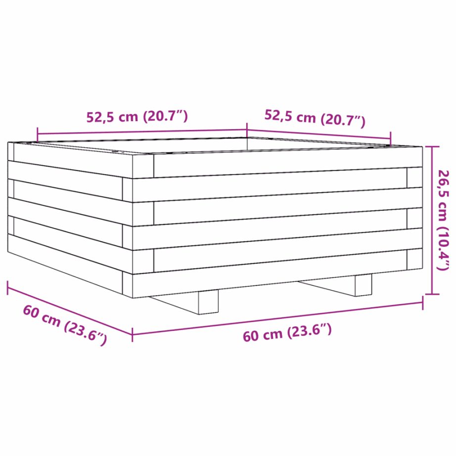Puidust aia taimekast, pruun, survetöötlusega immutatud männipuit, 60 x 60 x 26,5 cm – 10