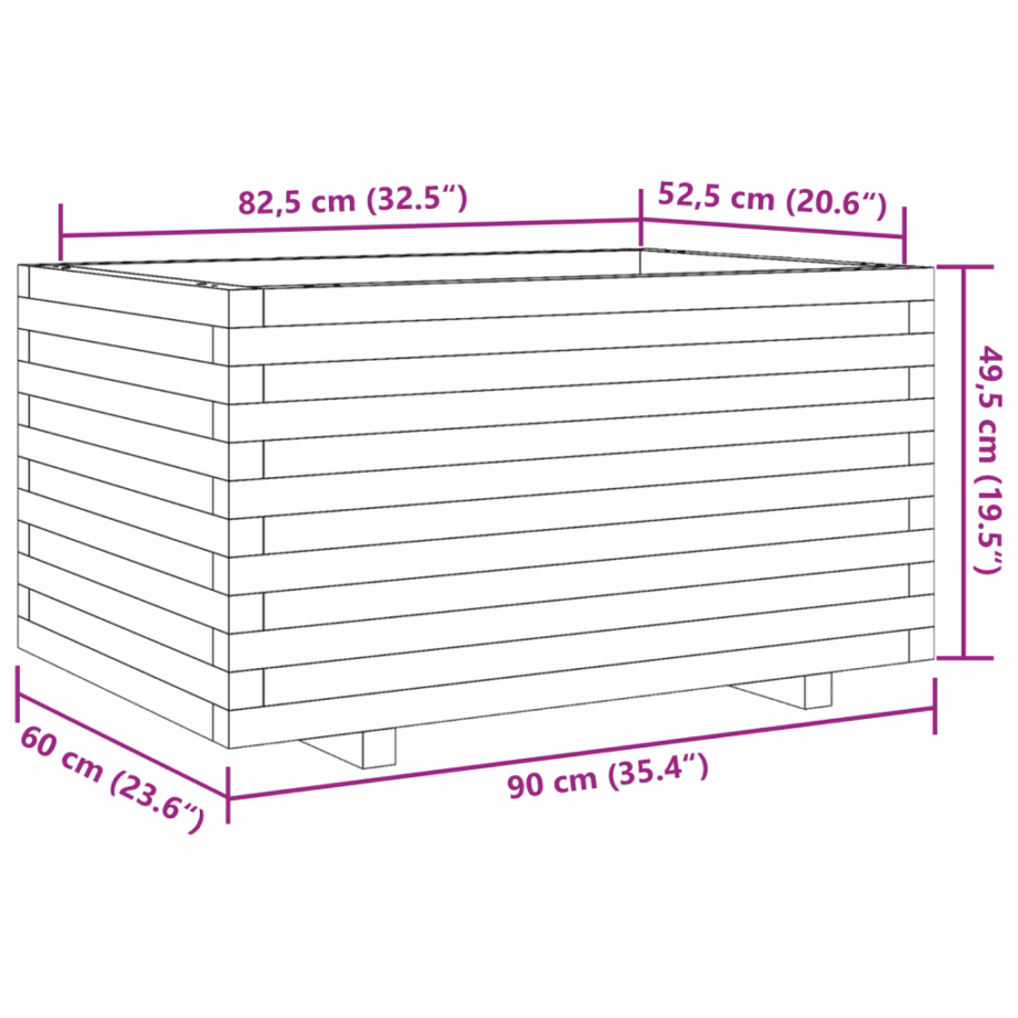 Aia taimekast naturaalset männipuidust, vahapruun, 90 x 60 x 49,5 cm – 10