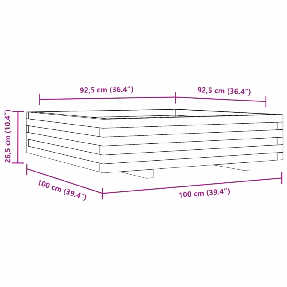 Aia taimekast vahapruunist männipuidust, 100 x 100 x 26,5 cm – 10