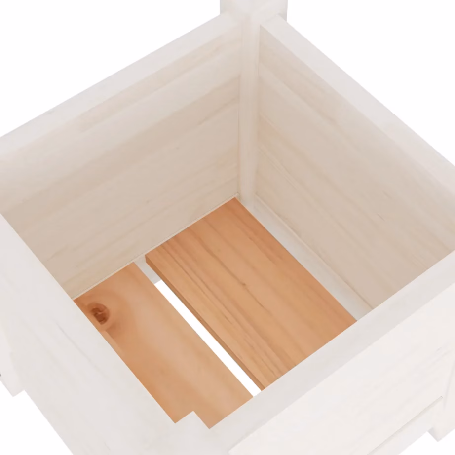 Aia taimekast äravooluga, valge männipuidust, 31 x 31 x 31 cm – 6
