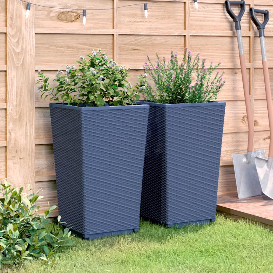 Aia taimekastid rotangimustriga, 2 tk, sinakashall, 32,5 x 32,5 x 57 cm, PP – 4