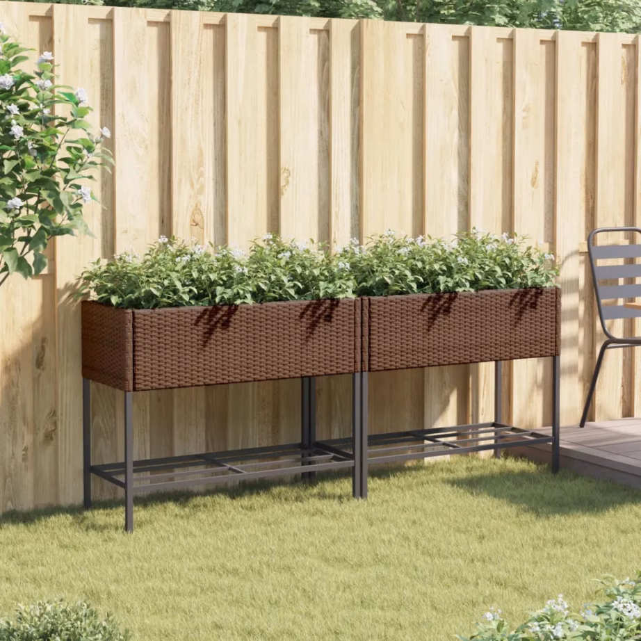 Aia taimekastid riiuliga, 2 tk, pruun polürotang, 90 x 40 x 75 cm – 3