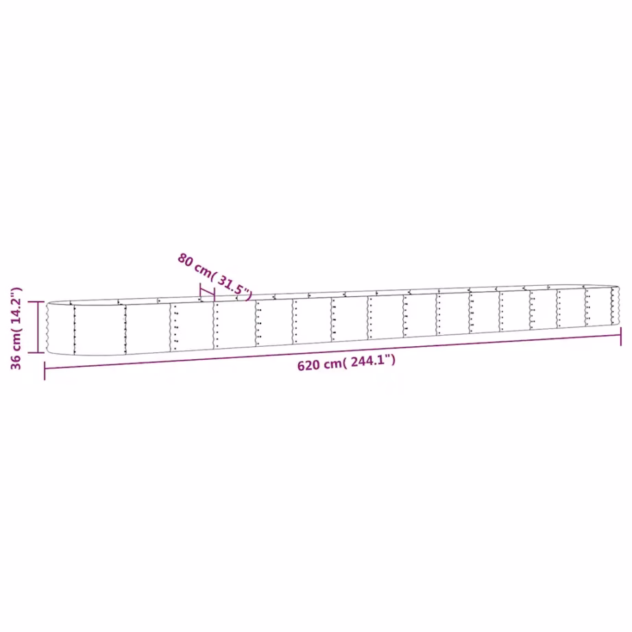 Aia taimelava ovaalse kujuga, galvaniseeritud teras, antratsiithall, 620 x 80 x 36 cm – 6