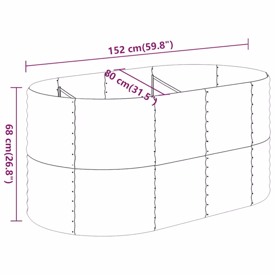 Ovaalne aia taimelava, antratsiithall galvaniseeritud teras, 152 x 80 x 68 cm – 6