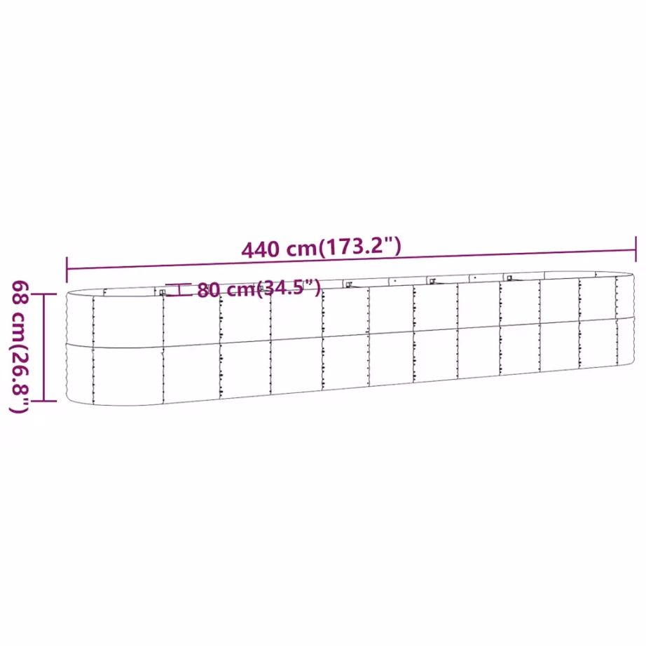 Ovaalne aia taimelava galvaniseeritud terasest, antratsiithall, 440 x 80 x 68 cm – 6