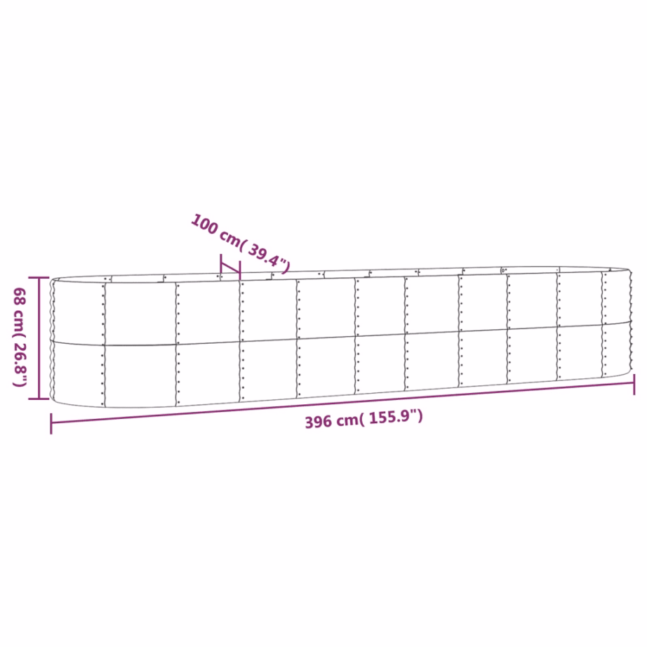 Aia taimelava galvaniseeritud terasest, pruun, 396 x 100 x 68 cm – 6