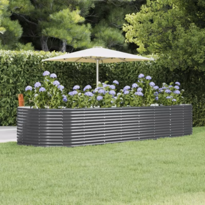 Ovaalne aia taimelava galvaniseeritud terasest, antratsiithall, 367 x 140 x 68 cm
