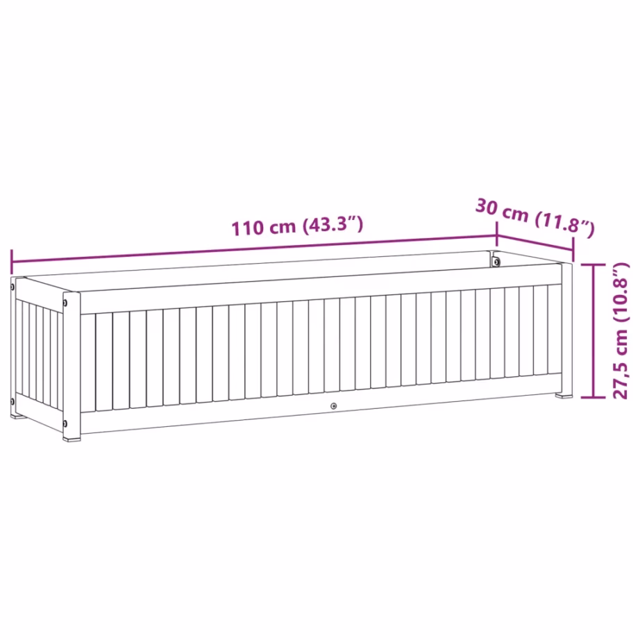 Akaatsiapuidust aia taimekast terasraamiga, 110 x 30 x 27,5 cm – 9
