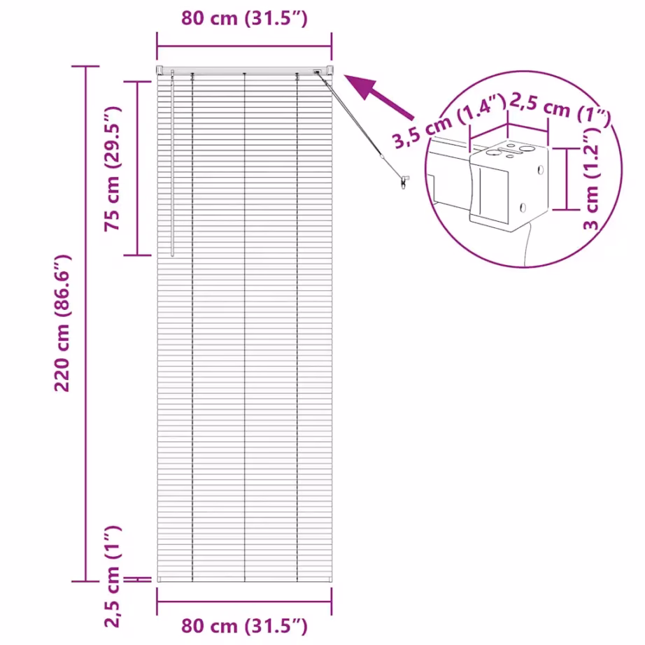 Valge alumiiniumist Veneetsia ribakardin 220 x 80 cm – 13