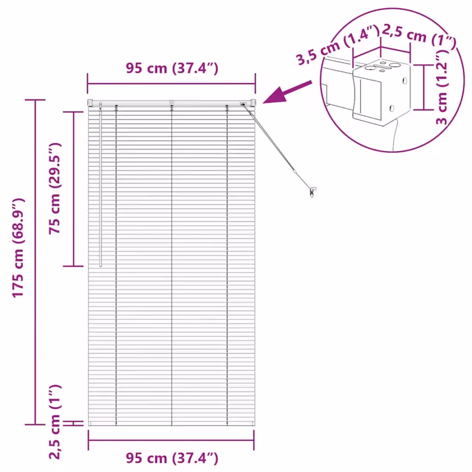 Alumiiniumist Veneetsia ruloo, tumehall, 175 x 95 cm – 13