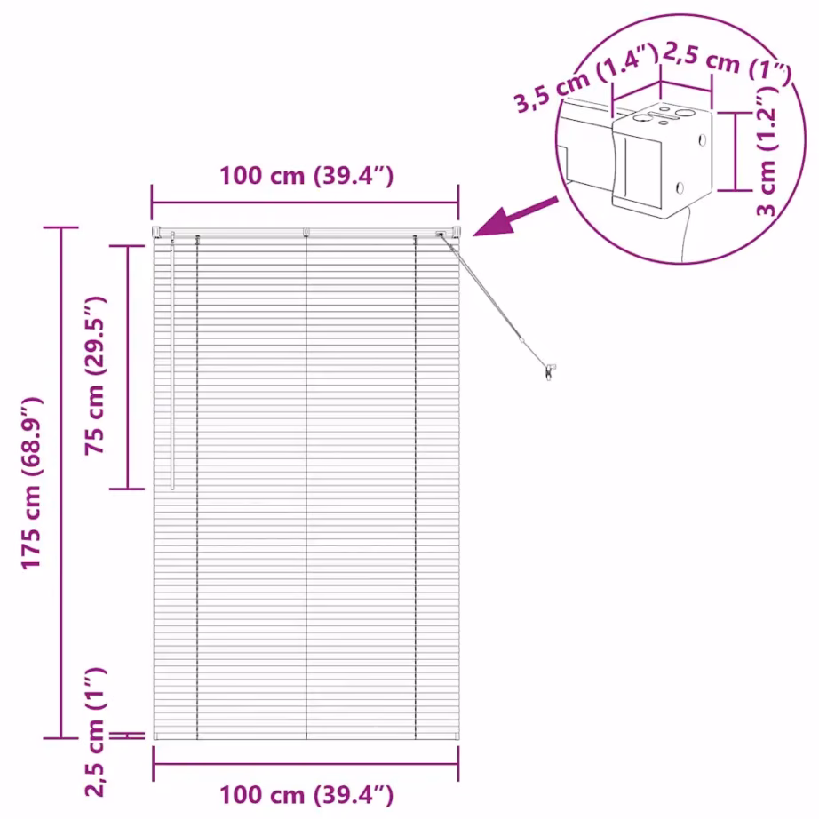 Veneetsia ruloo valguse ja privaatsuse reguleerimiseks, must alumiinium, 175 x 100 cm – 13