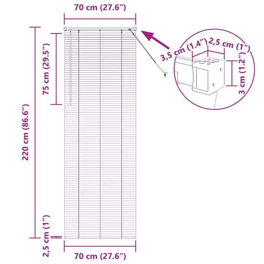 Alumiiniumist Veneetsia ruloo, tumehall, 220 x 70 cm – 13
