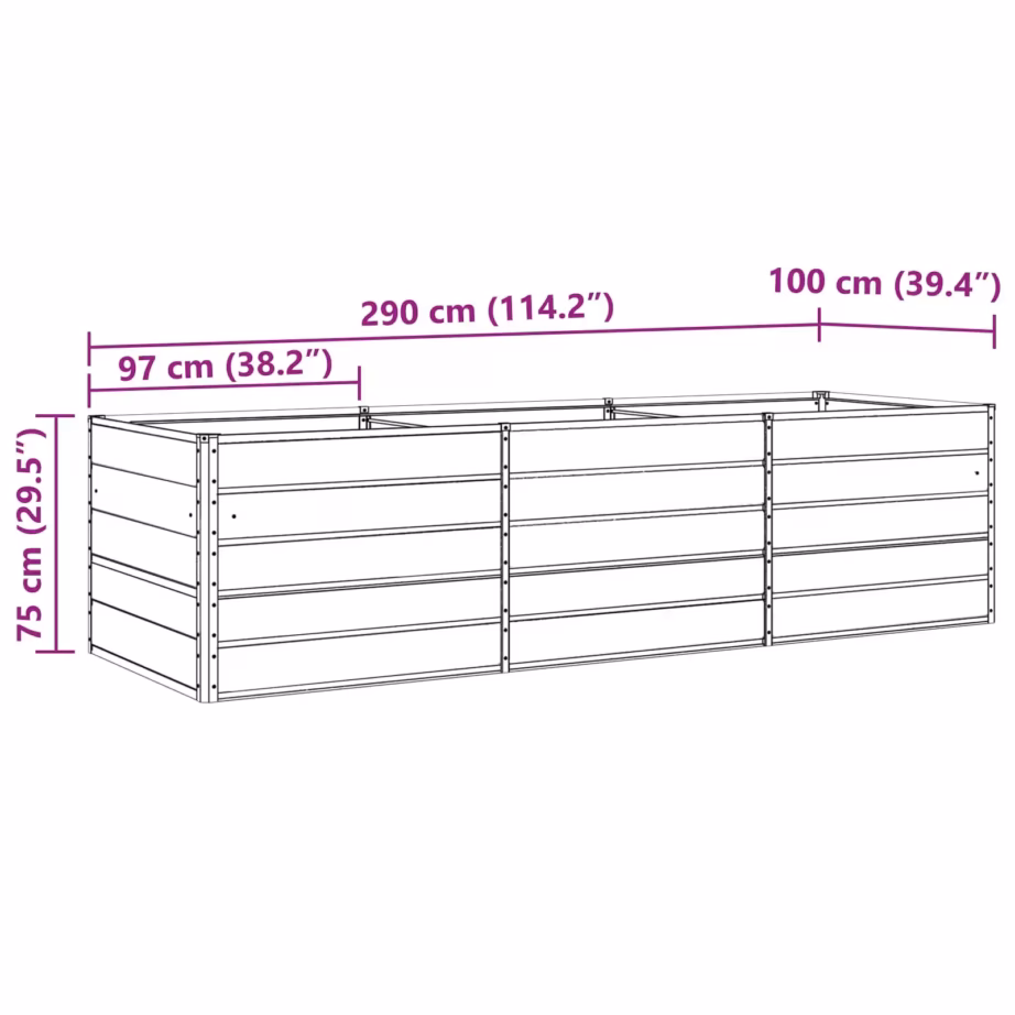 Antratsiithall tsingitud terasest taimekast, 290 x 100 x 75 cm – 11