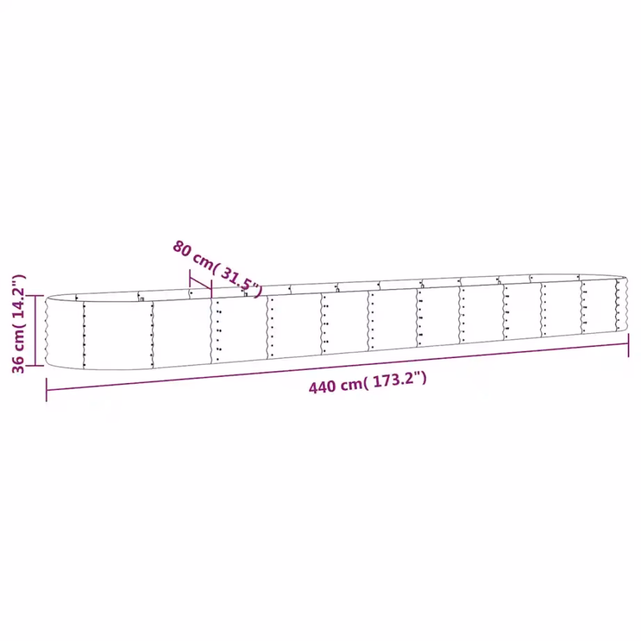 Ovaalne aia taimelava galvaniseeritud terasest, antratsiithall, 440 x 80 x 36 cm – 6