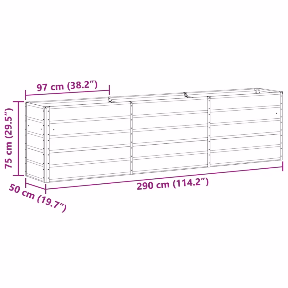 Taimekast kuumtsingitud terasest, antratsiit, 480 x 50 x 45 cm – 7
